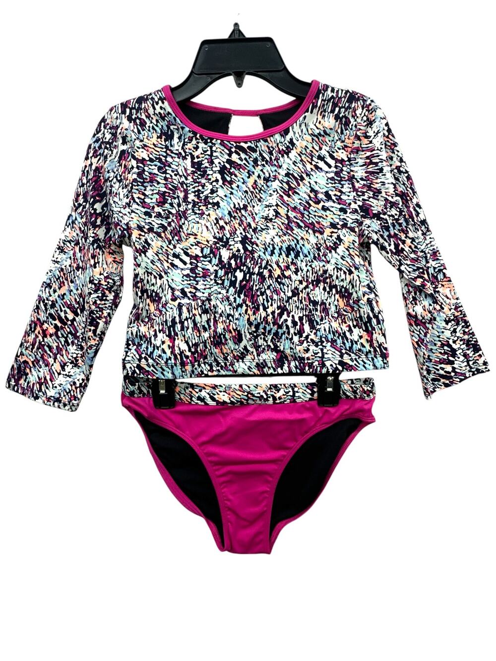 Zella Girl Sand & Sea Rashguard Swim Set Girls 16 Pink Magenta Black 2pc